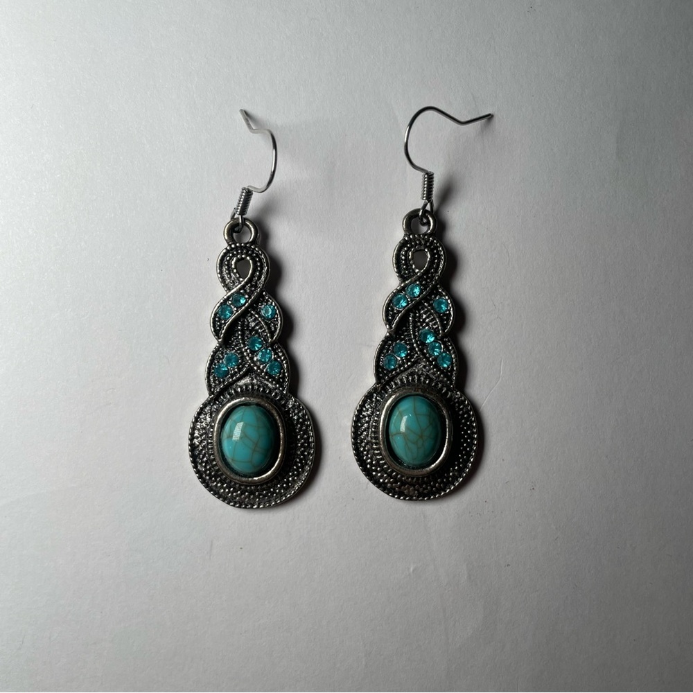 Intricate Silver and Blue Teardrop Earrings